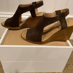 Barbara Barbieri Brown Suede Leather Wedge Sandals 8.5